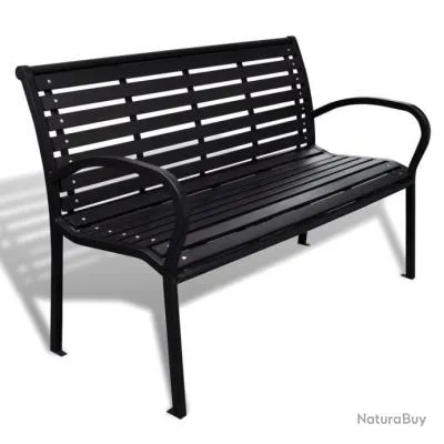 Banc de jardin meuble de patio d'extérieur terrasse 125 cm acier et WPC noir 02_0011224