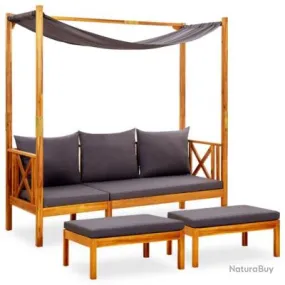Banc de jardin meuble de patio d'extérieur terrasse avec auvent et repose-pieds bois d'acacia solid