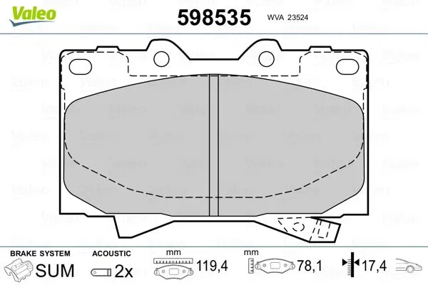Jeu de 4 plaquettes de frein à disque VALEO 598535 