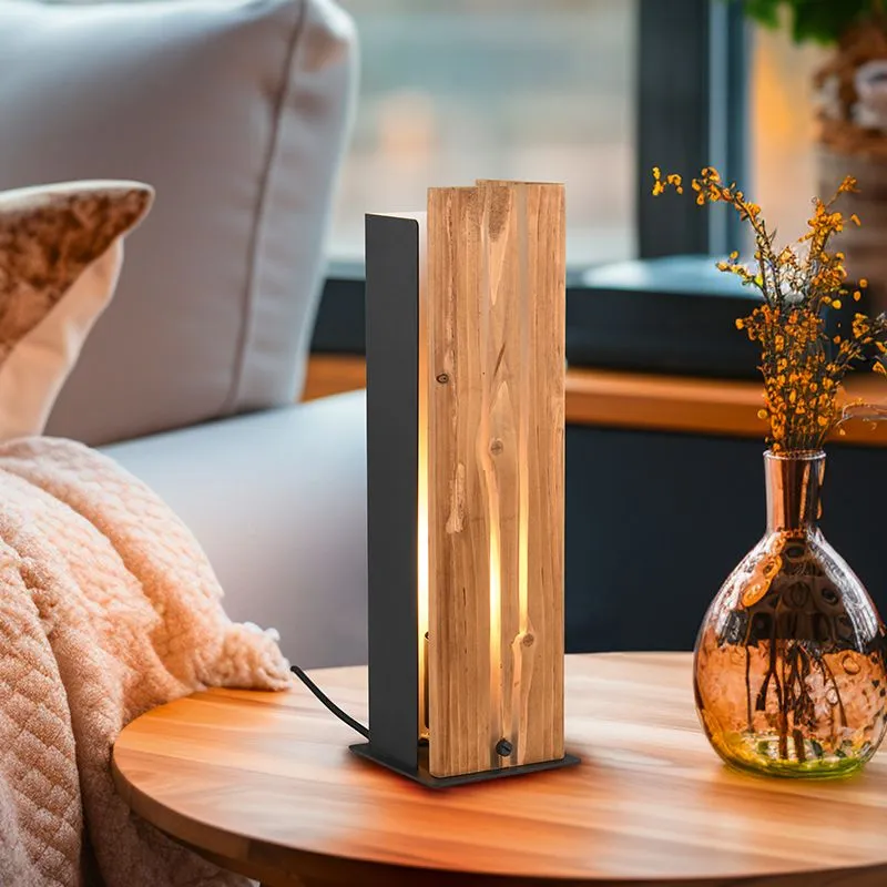 Landelijke tafellamp hout, Karijn, met schakelaar