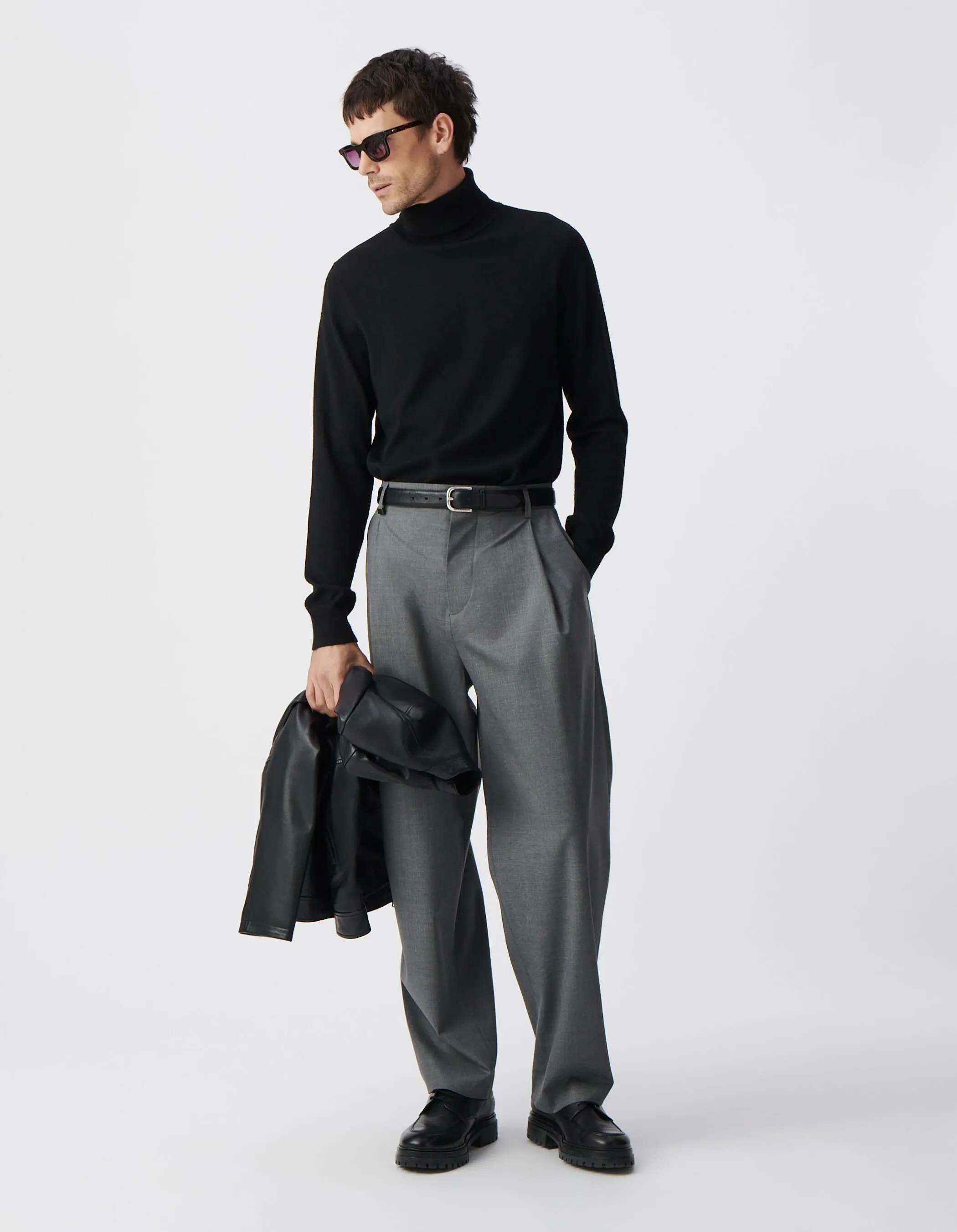 Pull noir tricot à col roulé Homme
