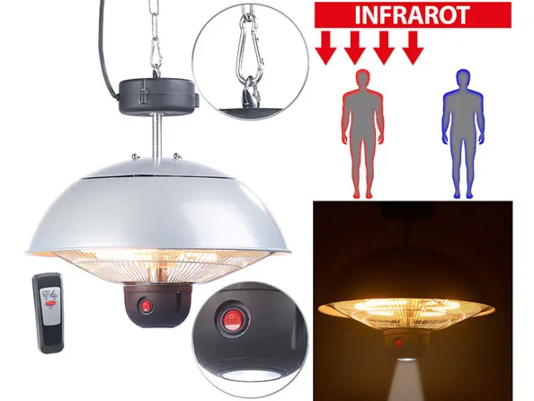 Radiateur suspendu d'Extérieur 2000W avec Variateur et Lampe LED | Chauffages radiants 