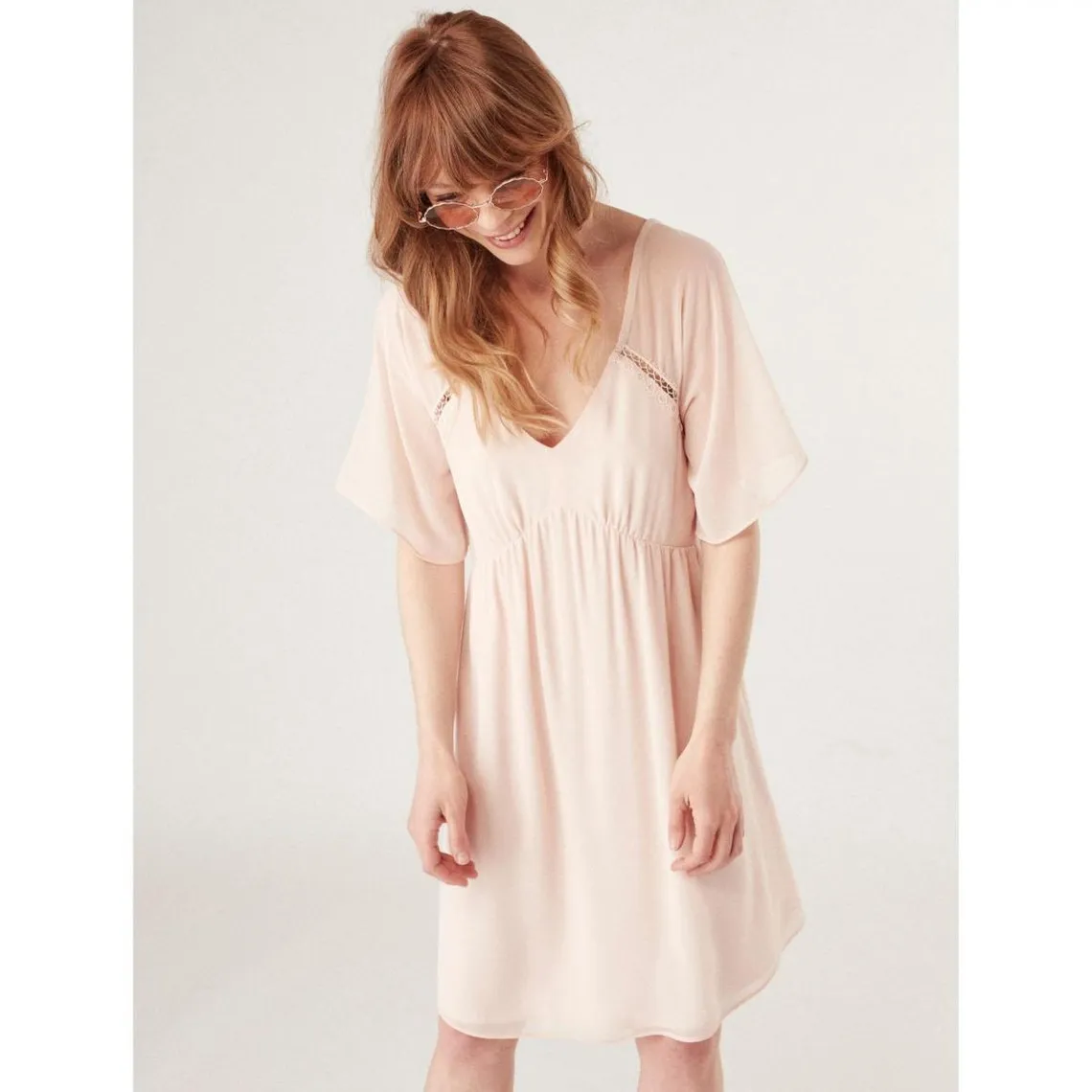Robe courte détails manches transparentes rose | 3 Suisses