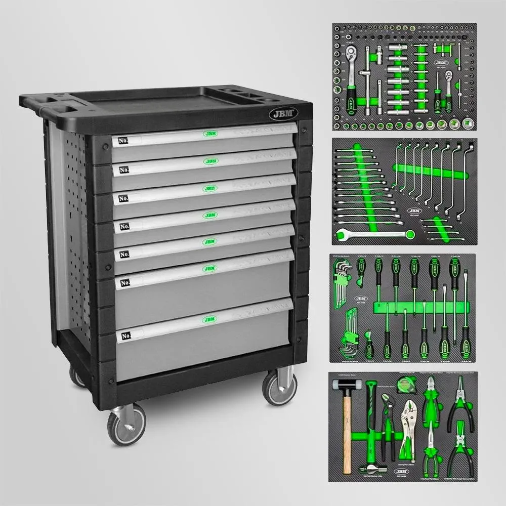 Servante D'atelier JBM 7 Tiroirs Complete Avec 172 Outils Grise 