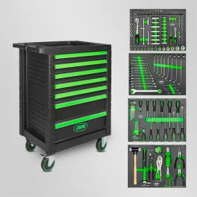 Servante D'atelier JBM 7 Tiroirs Complete Avec 172 Outils Noire et Verte 
