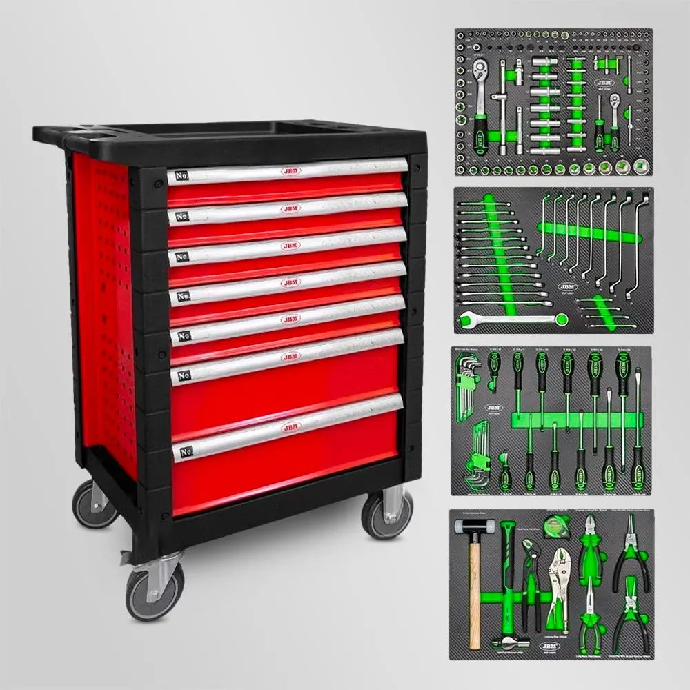 Servante D'atelier JBM 7 Tiroirs Complete Avec 172 Outils Rouge 