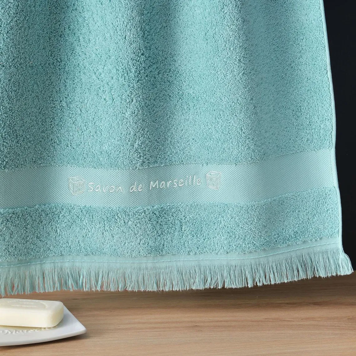 Serviette de Toilette Coton Eponge brodé SAVON MARSEILLE Bleu | 3 Suisses