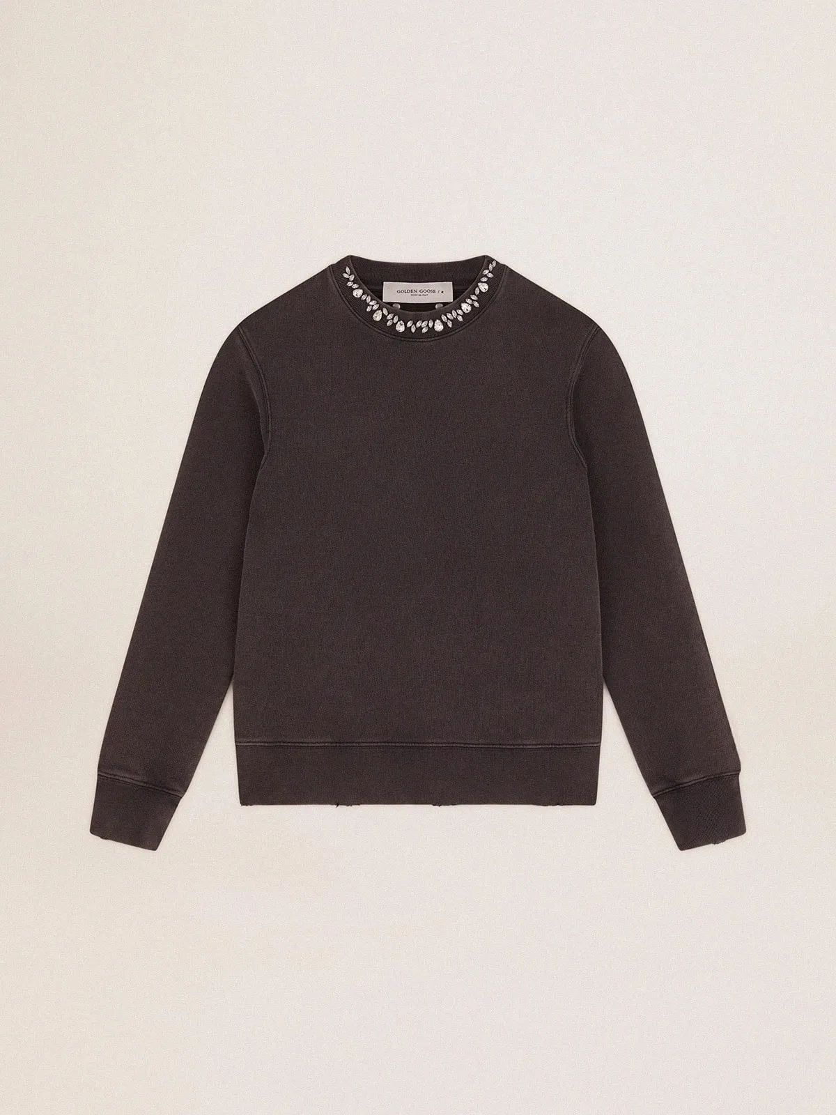 Sweat-shirt femme gris anthracite avec cristaux | Golden Goose